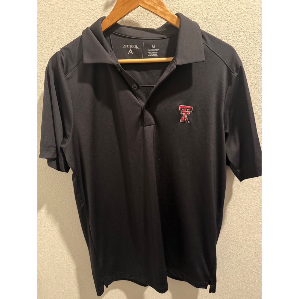 Antigua Texas Tech Red Raiders Polo Shirt Women Medium Black Short Sleeve NCAA